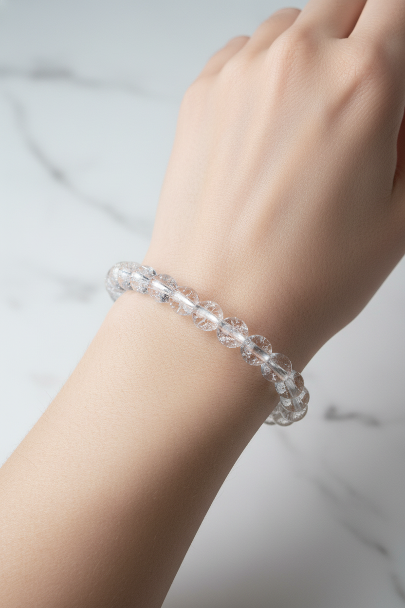 Kristal Kuvars 6mm Doğal Taş Bileklik