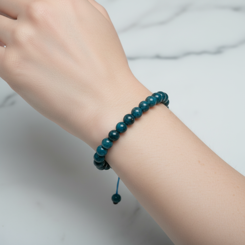 Mavi Apatit 8 mm Merdiven Kapama Doğal Taş Bileklik – El İşçiliği