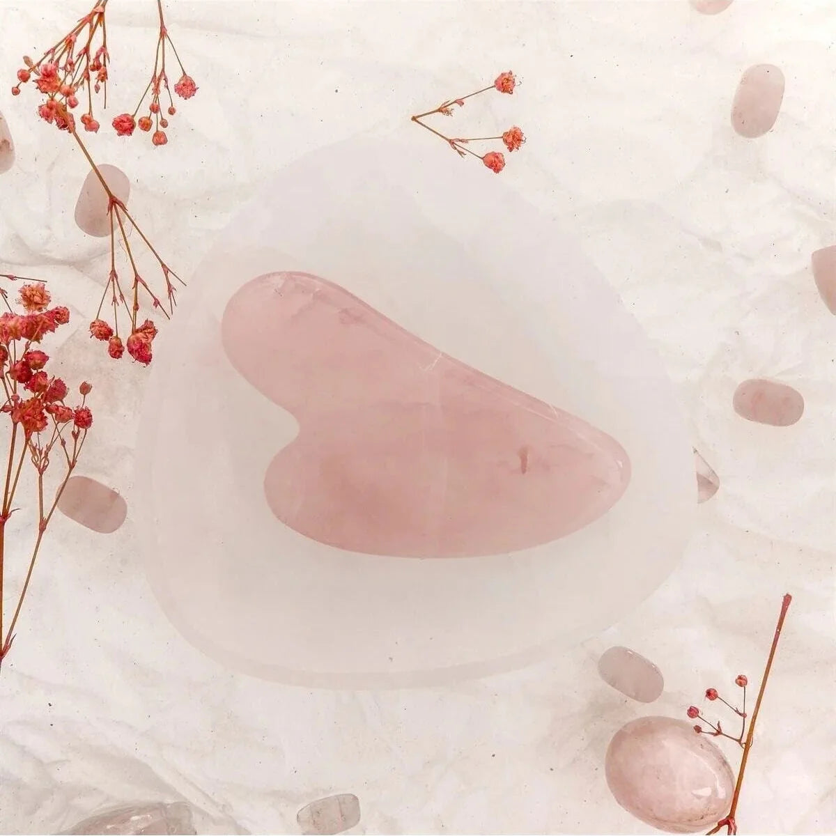 Pembe Kuvars Taşı Gua Sha Yüz Masaj Taşı Kalpli