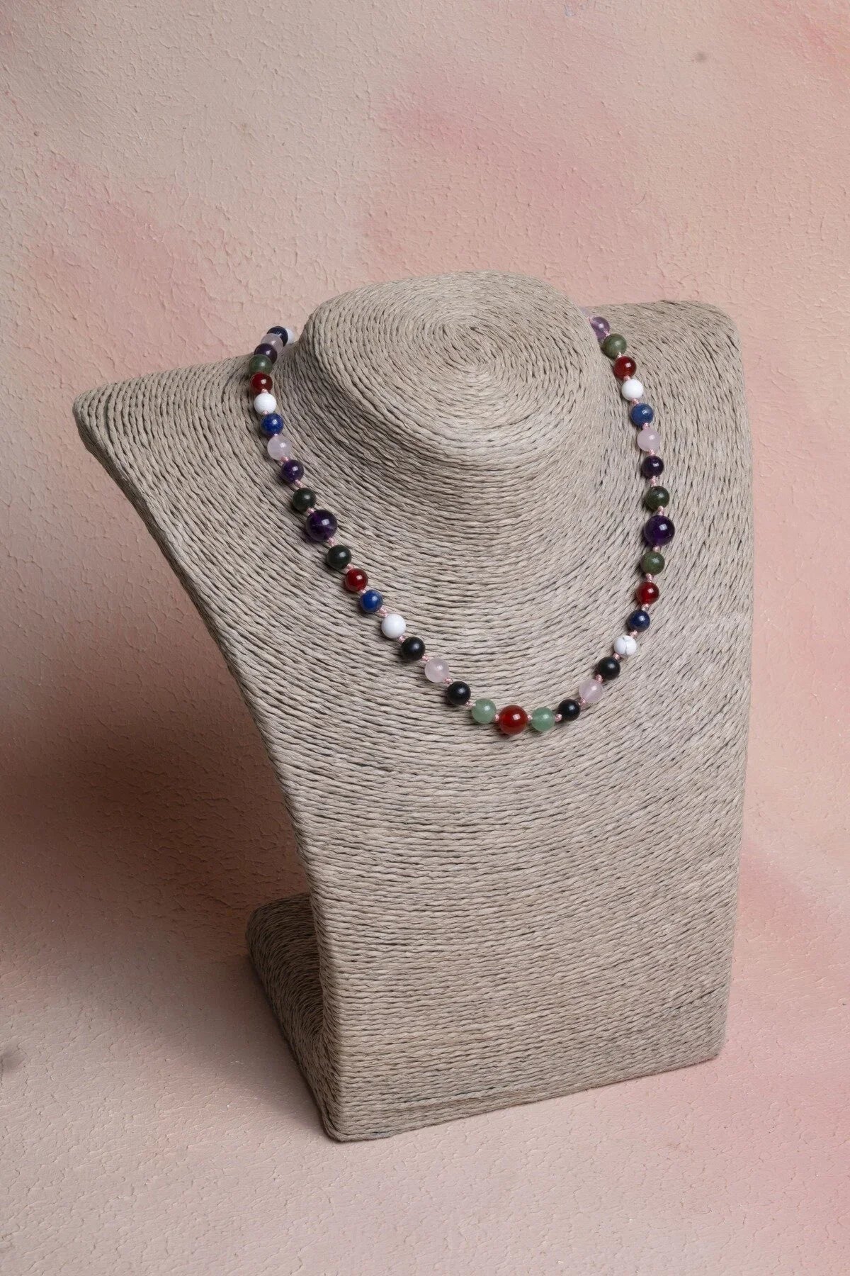 Sertifikalı Kırmızı Akik, Yeşil Aventurin, Lapis, Pembe Kuvars, Ametist, Havlit, Yeşim, Shungite Kız Öğrenci Kolye