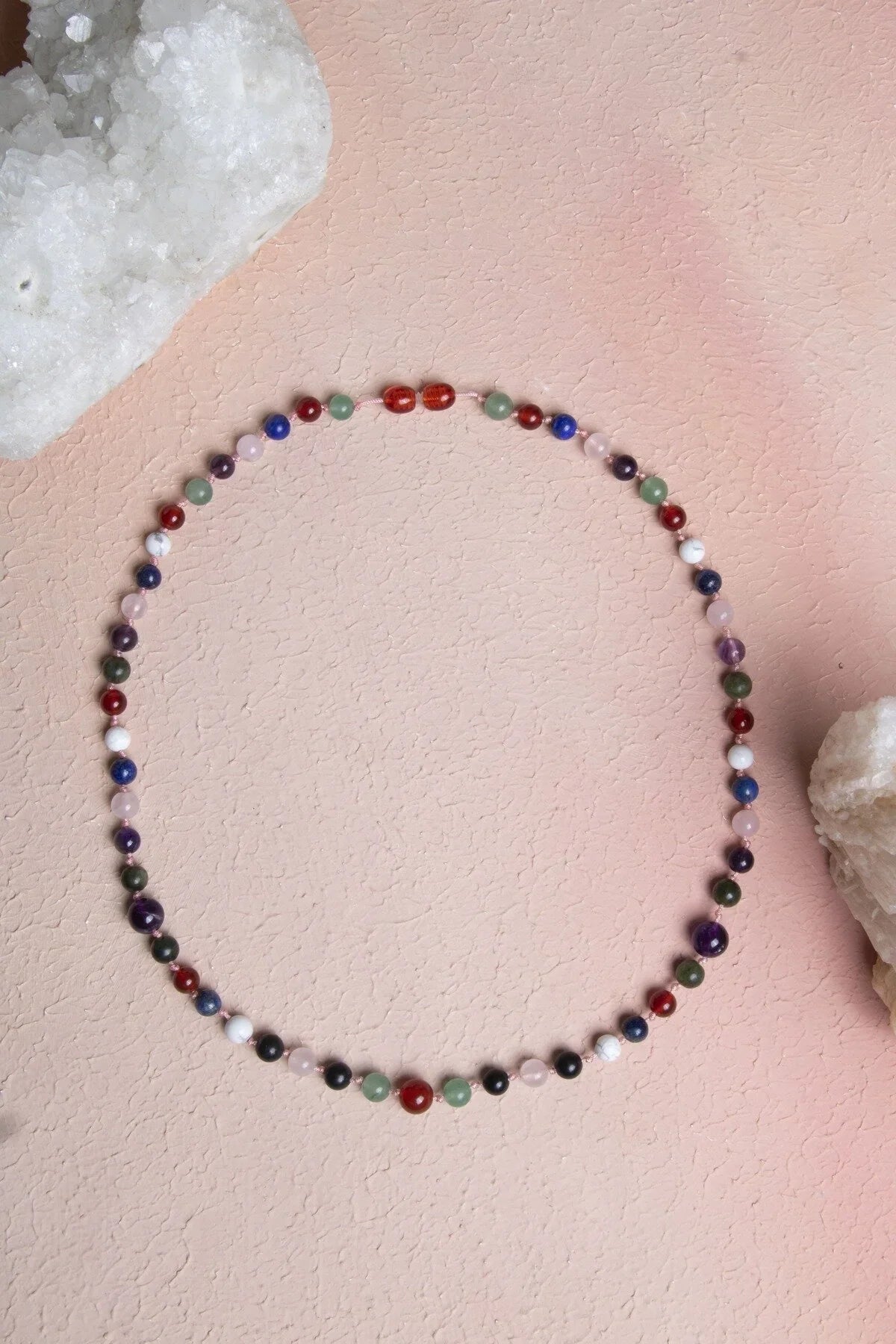 Sertifikalı Kırmızı Akik, Yeşil Aventurin, Lapis, Pembe Kuvars, Ametist, Havlit, Yeşim, Shungite Kız Öğrenci Kolye