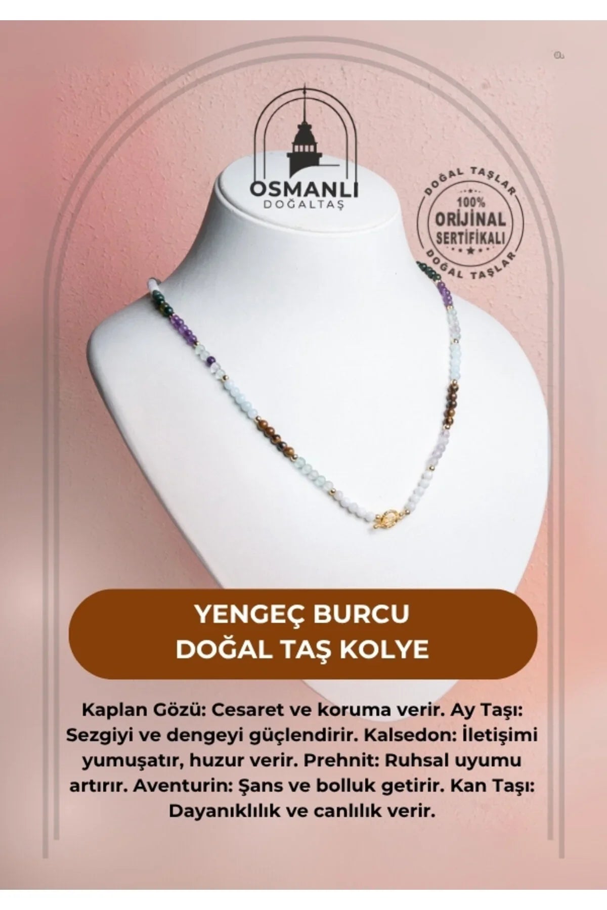 Sertifikalı Yengeç Burcu Doğal Taş Kolye