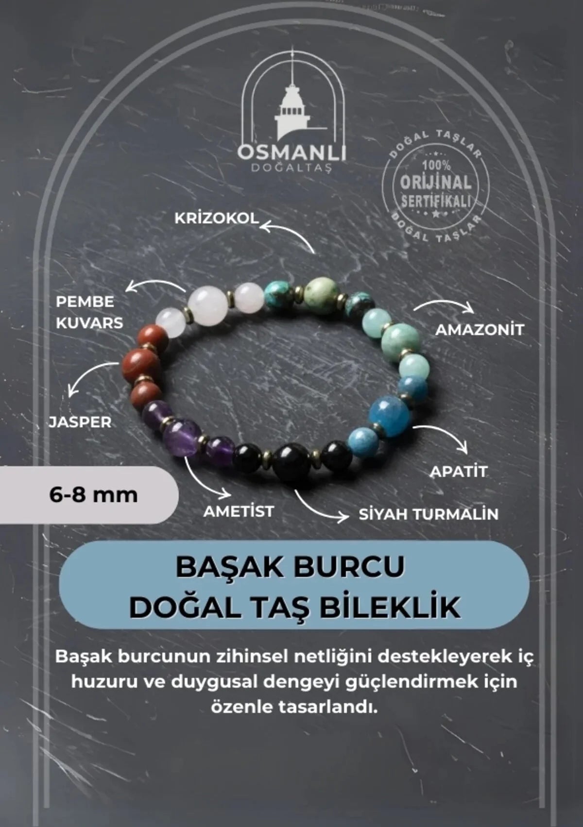 Sertifikalı Başak Burcu Doğal Taş Bileklik