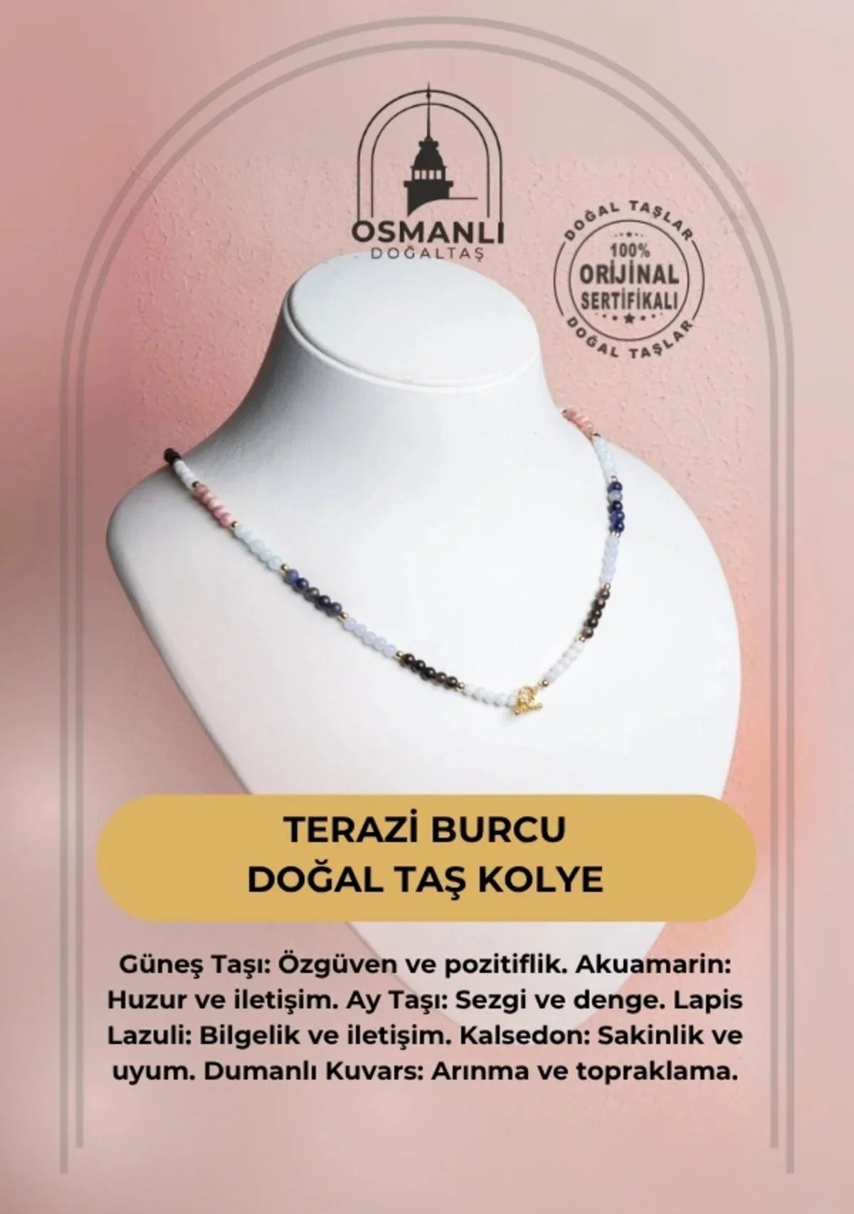 Sertifikalı Terazi Burcu Doğal Taş Kolye