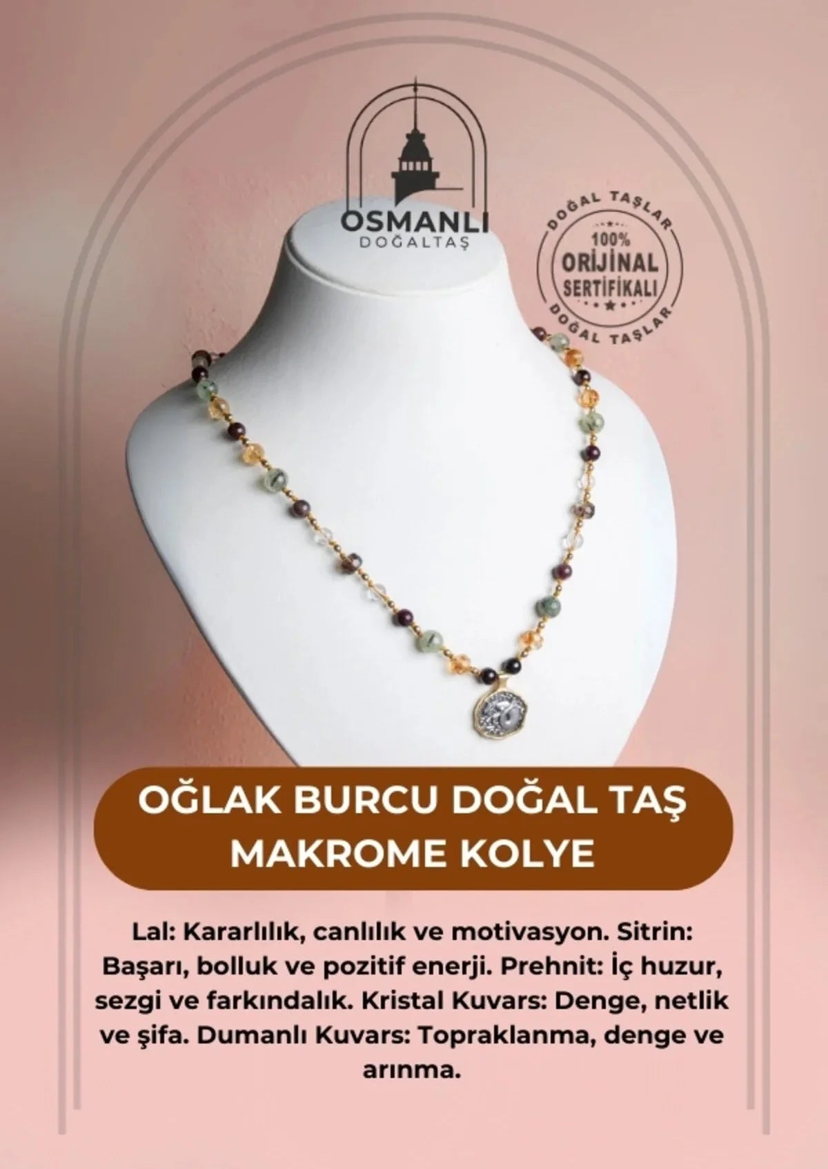 Sertifikalı Oğlak Burcu Doğal Taş Makrome Kolye