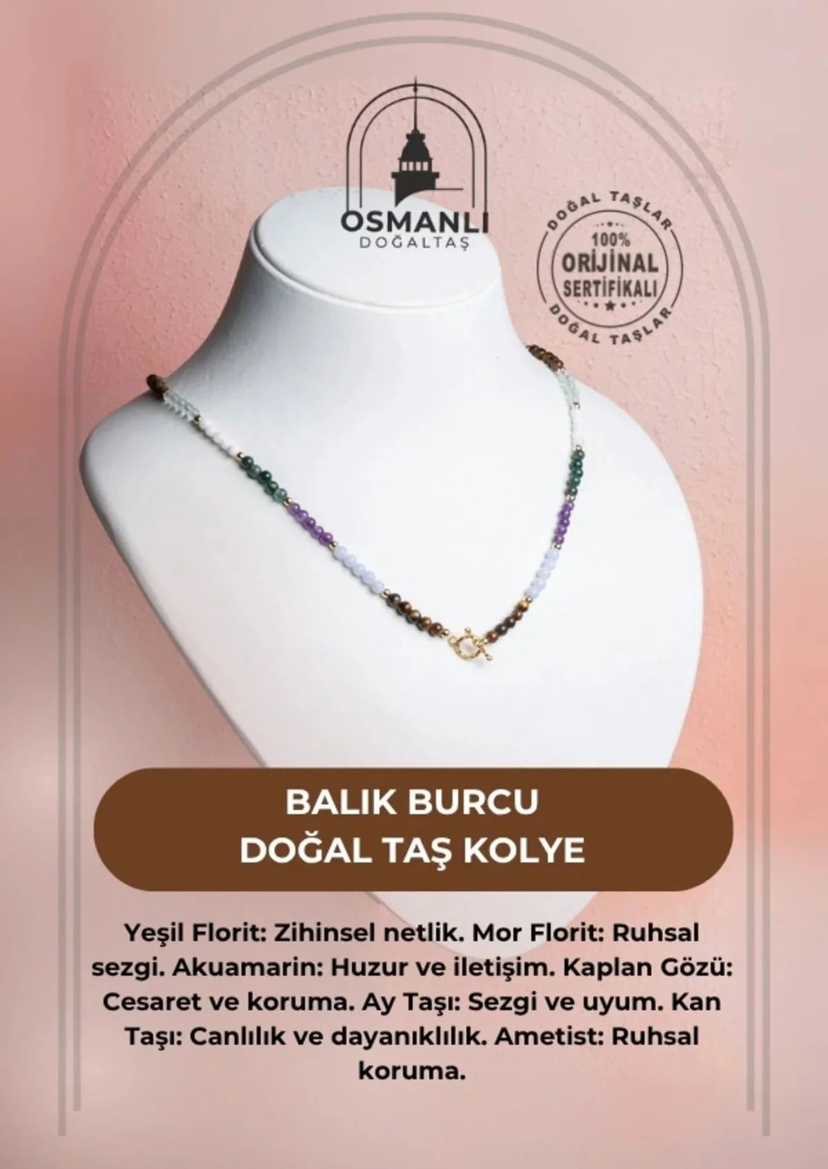 Sertifikalı Balık Burcu Doğal Taş Kolye