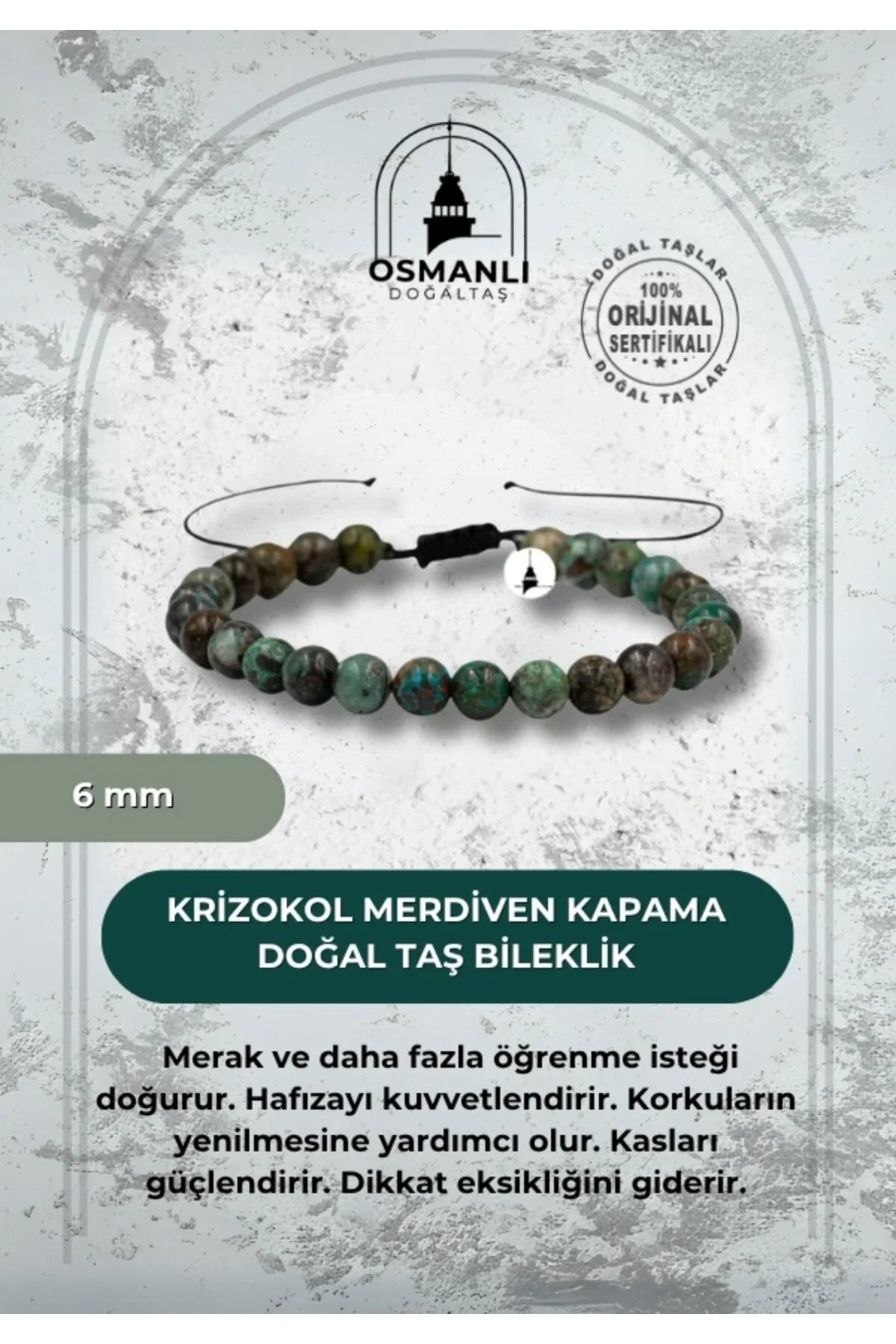 Krizokol 6mm Merdiven Kapama Doğal Taş Bileklik