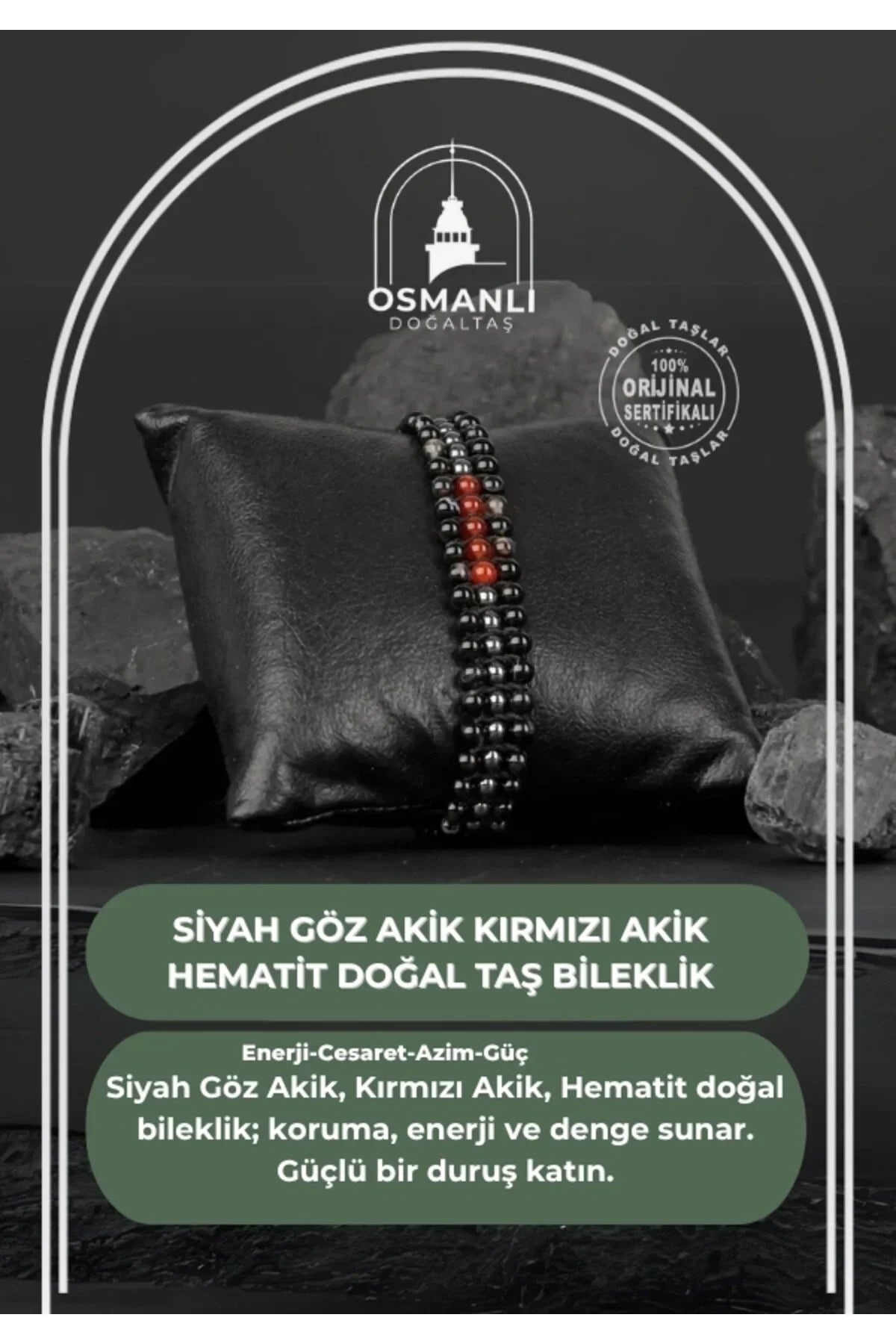 Siyah Göz Akik-Kırmızı Akik-Hematit Doğal Taş Bileklik