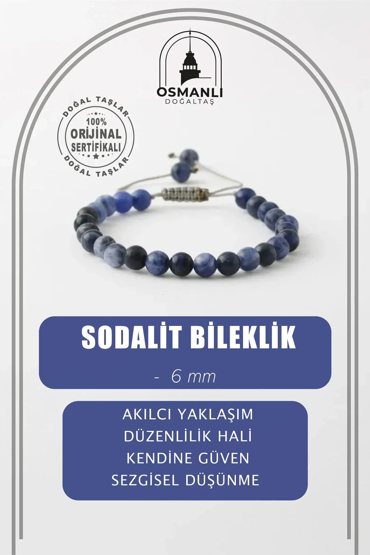 Sodalit 6mm Merdiven Kapama Doğal Taş Bileklik