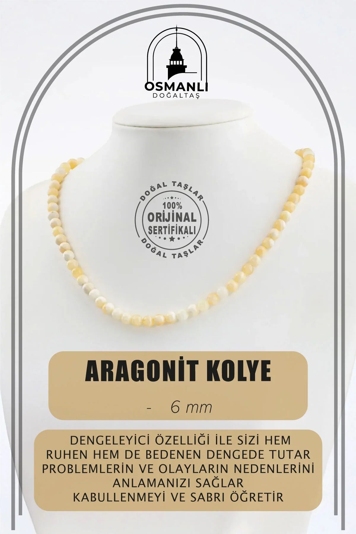 Aragonit 6 mm Dizi Doğal Taş Kolye