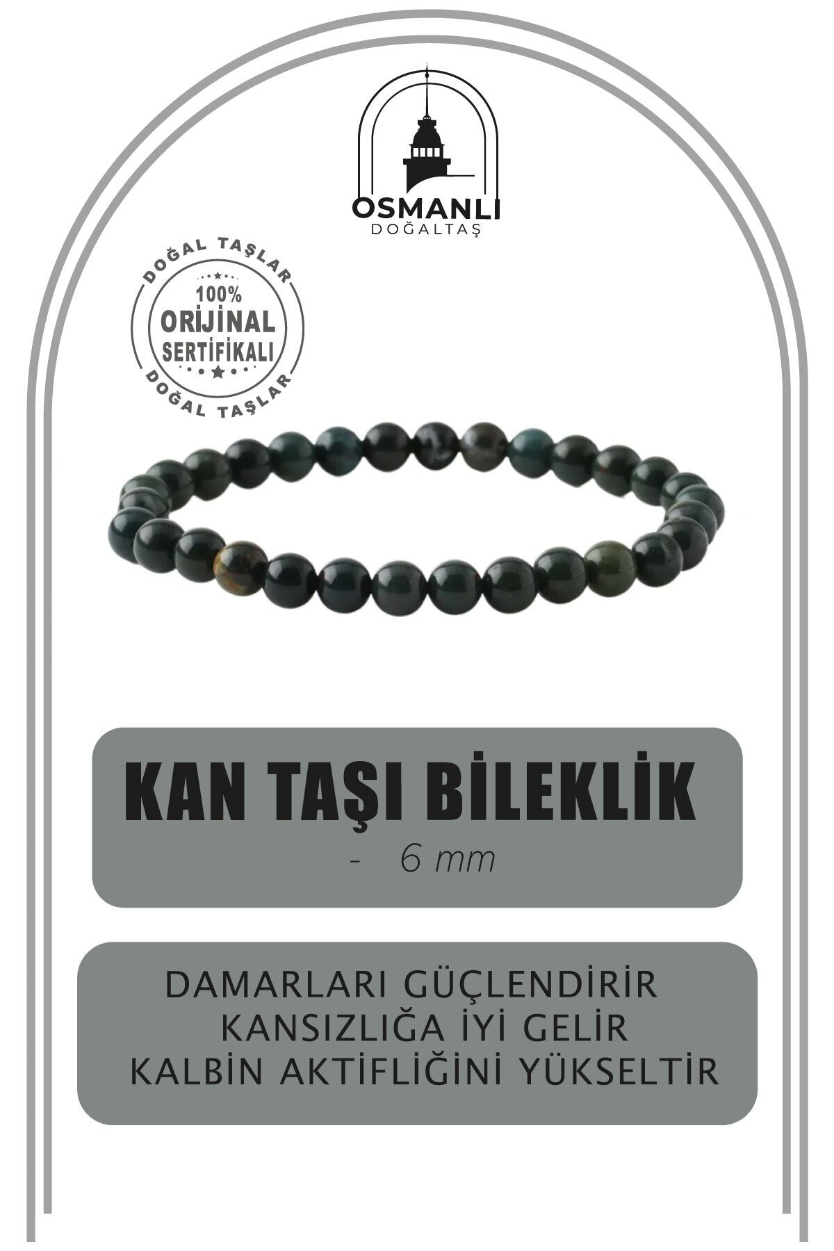 Kan Taşı 6mm Doğal Taş Bileklik