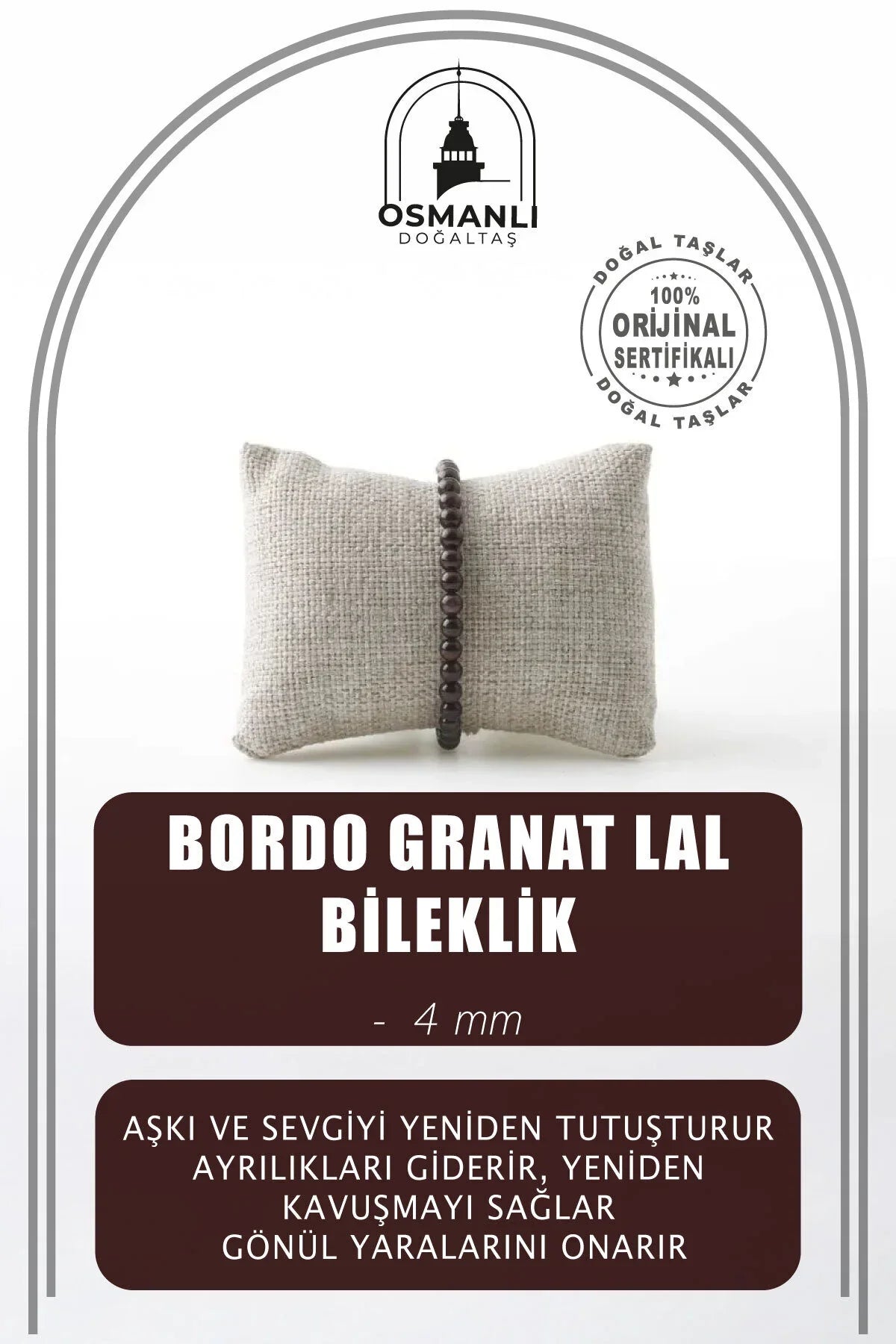 Bordo Granat Lal 4mm Doğal Taş Bileklik