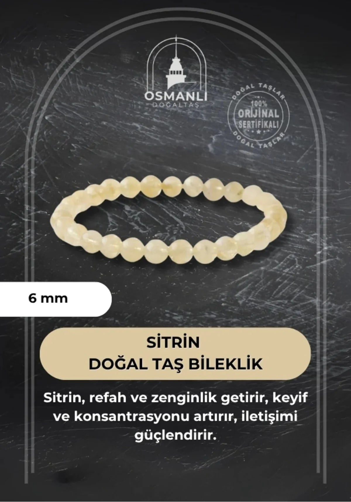 Sitrin 6mm Doğal Taş Bileklik