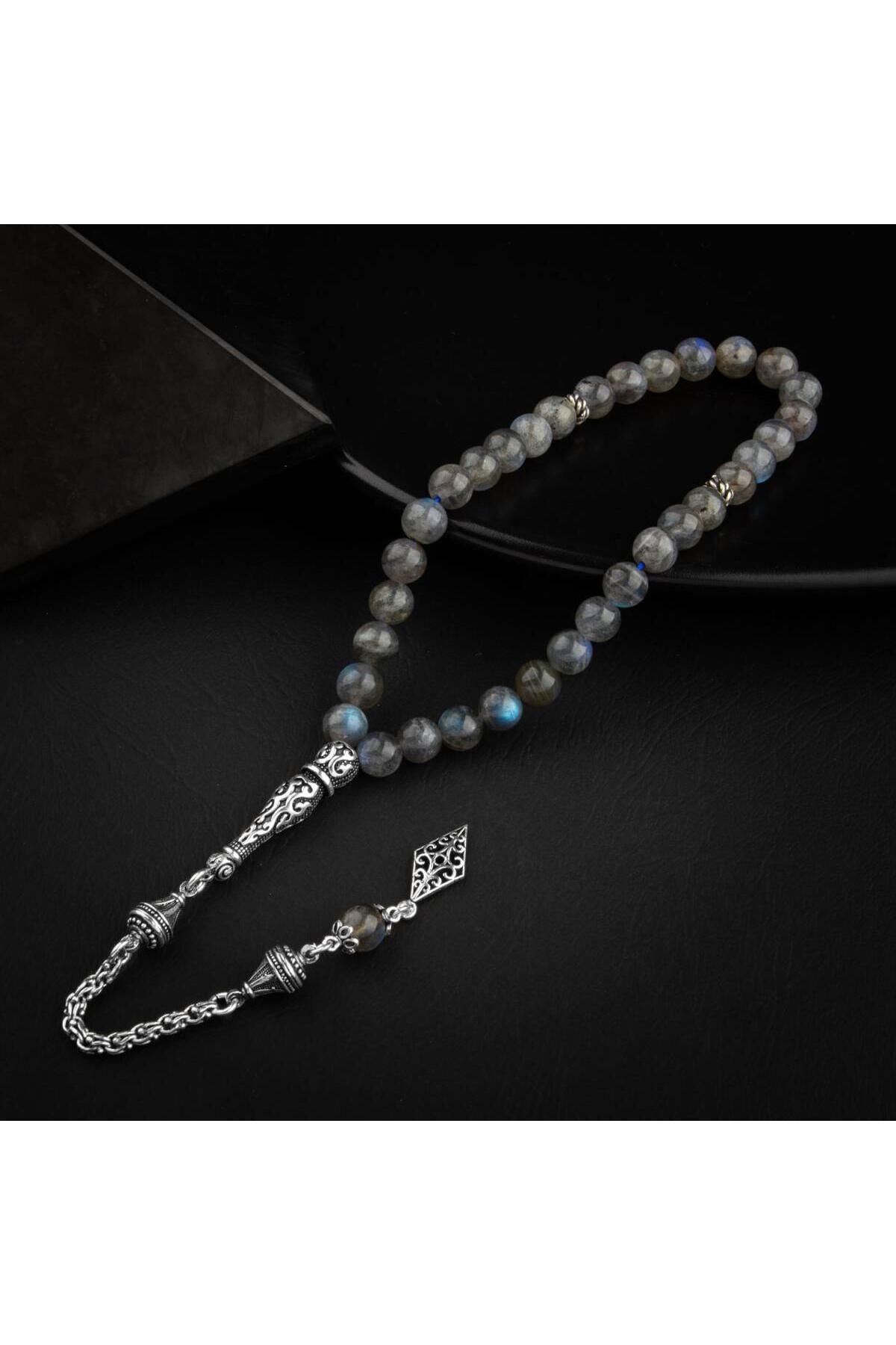 Labradorit Doğal Taş 8mm Gümüş İmameli Tesbih