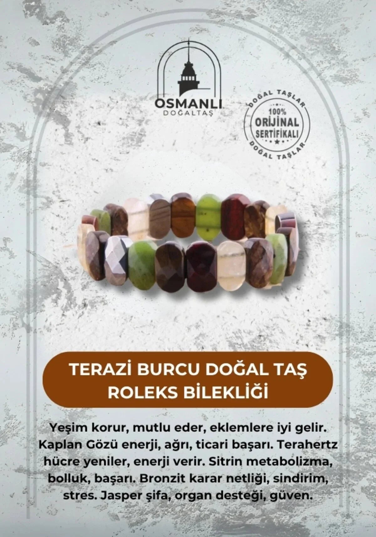 Sertifikalı Terazi Burcu Roleks Doğal Taş Bileklik (SK:347)