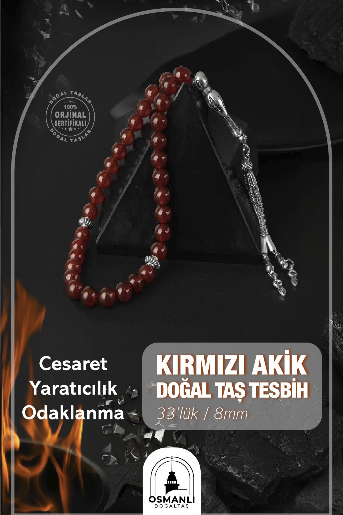 Kırmızı Akik Doğal Taş Tesbih 33lük - 8mm