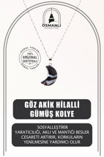 Göz Akik Doğal Taş Hilalli Kolye, Gümüş Zincir