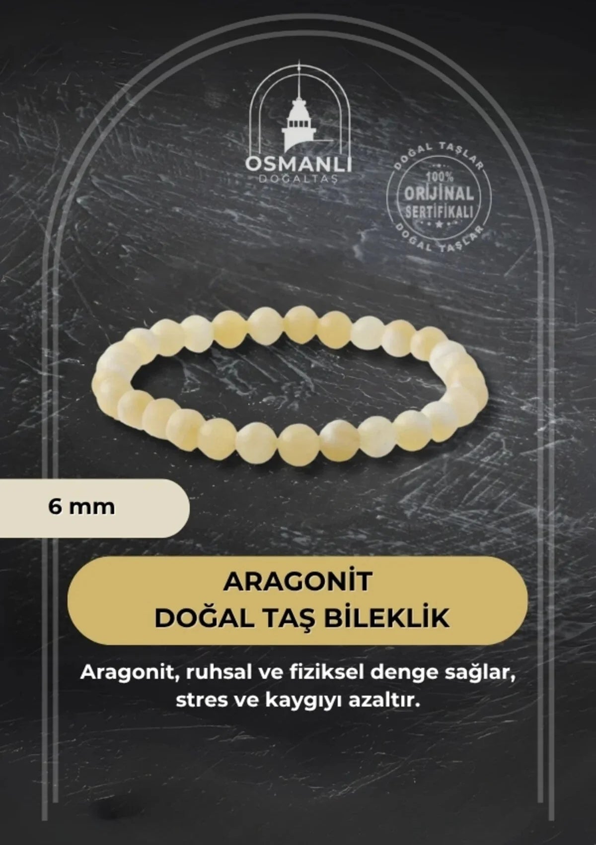 Aragonit 6mm Doğal Taş Bileklik
