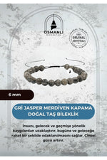 Gri Jasper 6mm Merdiven Kapama Doğal Taş Bileklik