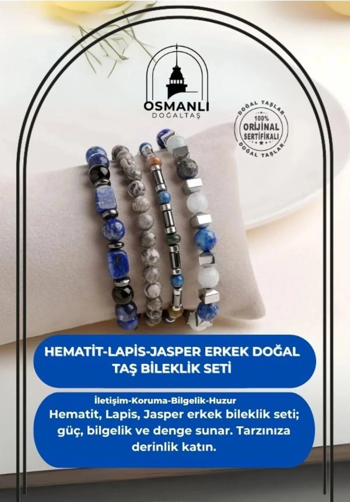Hematit-Lapis-Jasper Erkek Doğal Taş Bileklik Seti