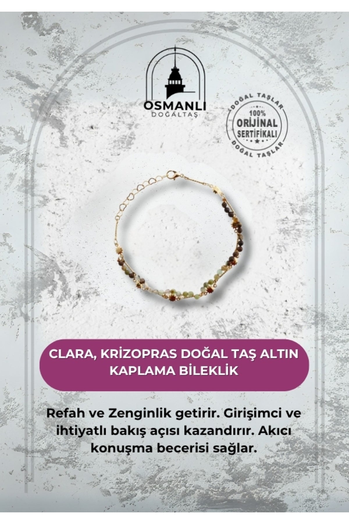 Clara, Krizopras Doğal Taş Altın Kaplama Bileklik