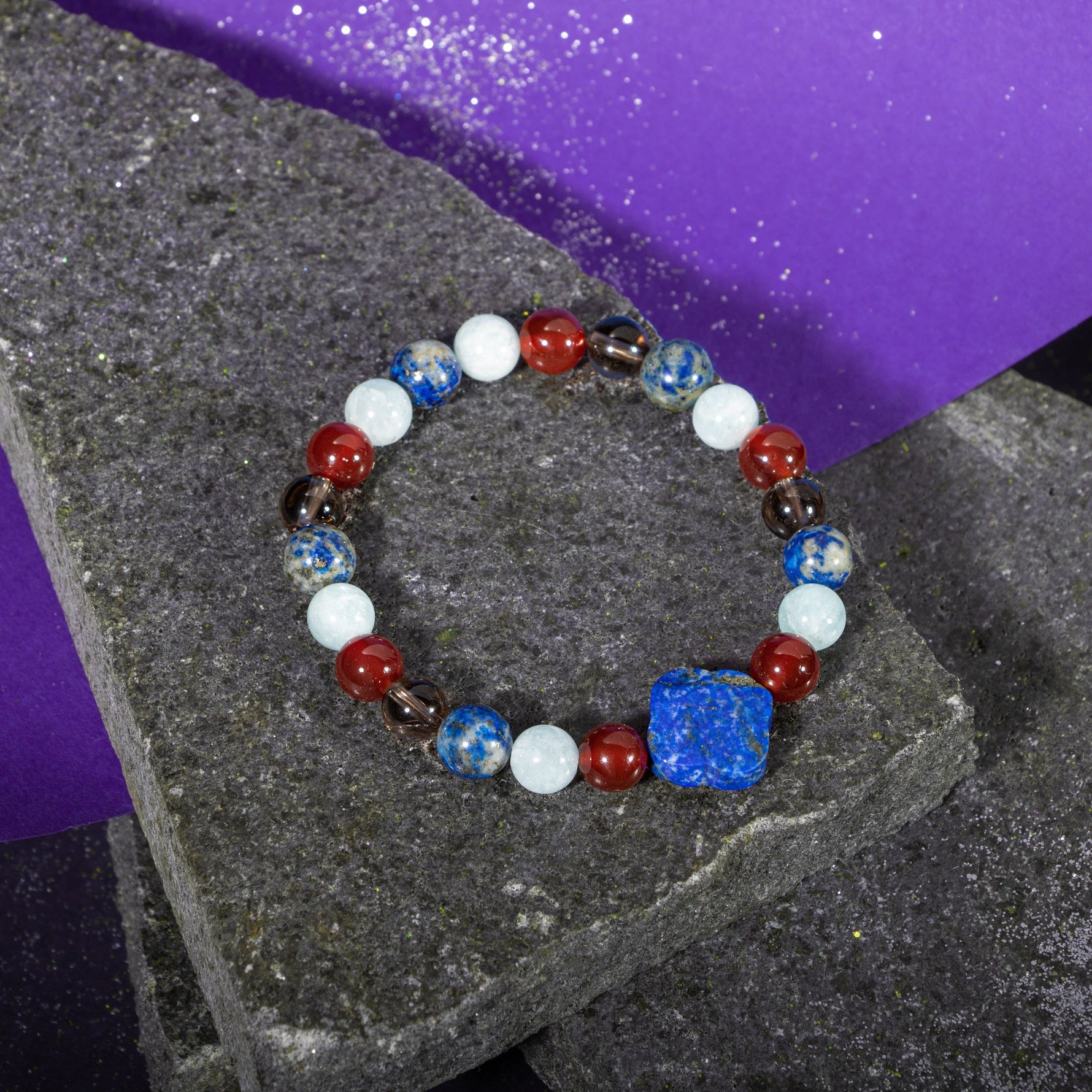 Terazi Burcu Bileklik Akuamarin, Dumanlı Kuvars, Kırmızı Akik, Lapis Lazuli