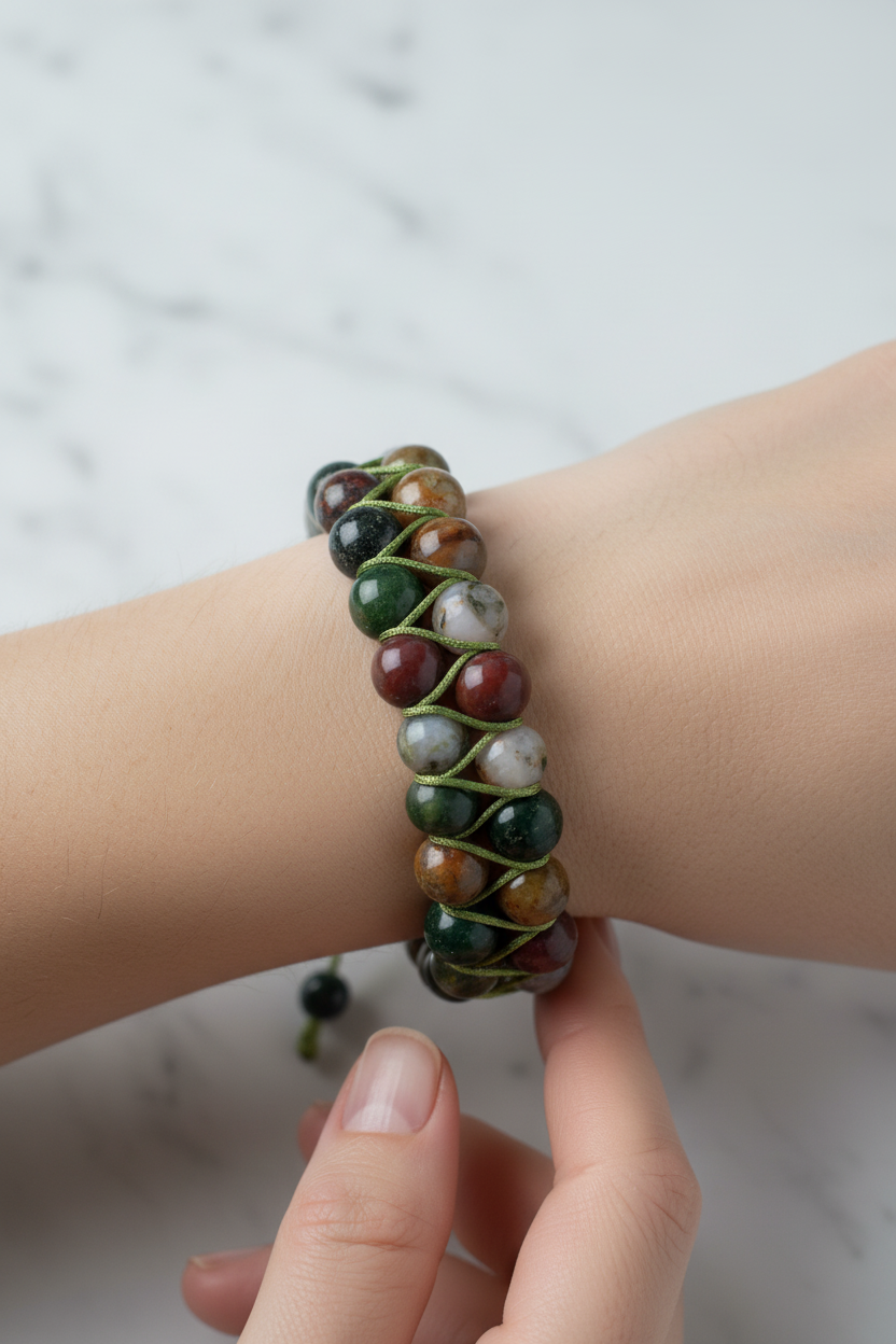 Hint Akiği 8mm Çift Sıra Makrome Doğal Taş Bileklik