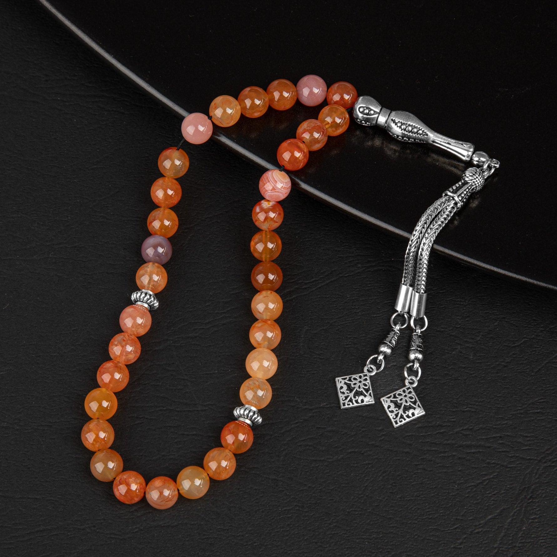 Karnelyan Akik Doğal Taş Tesbih 33lük - 8mm