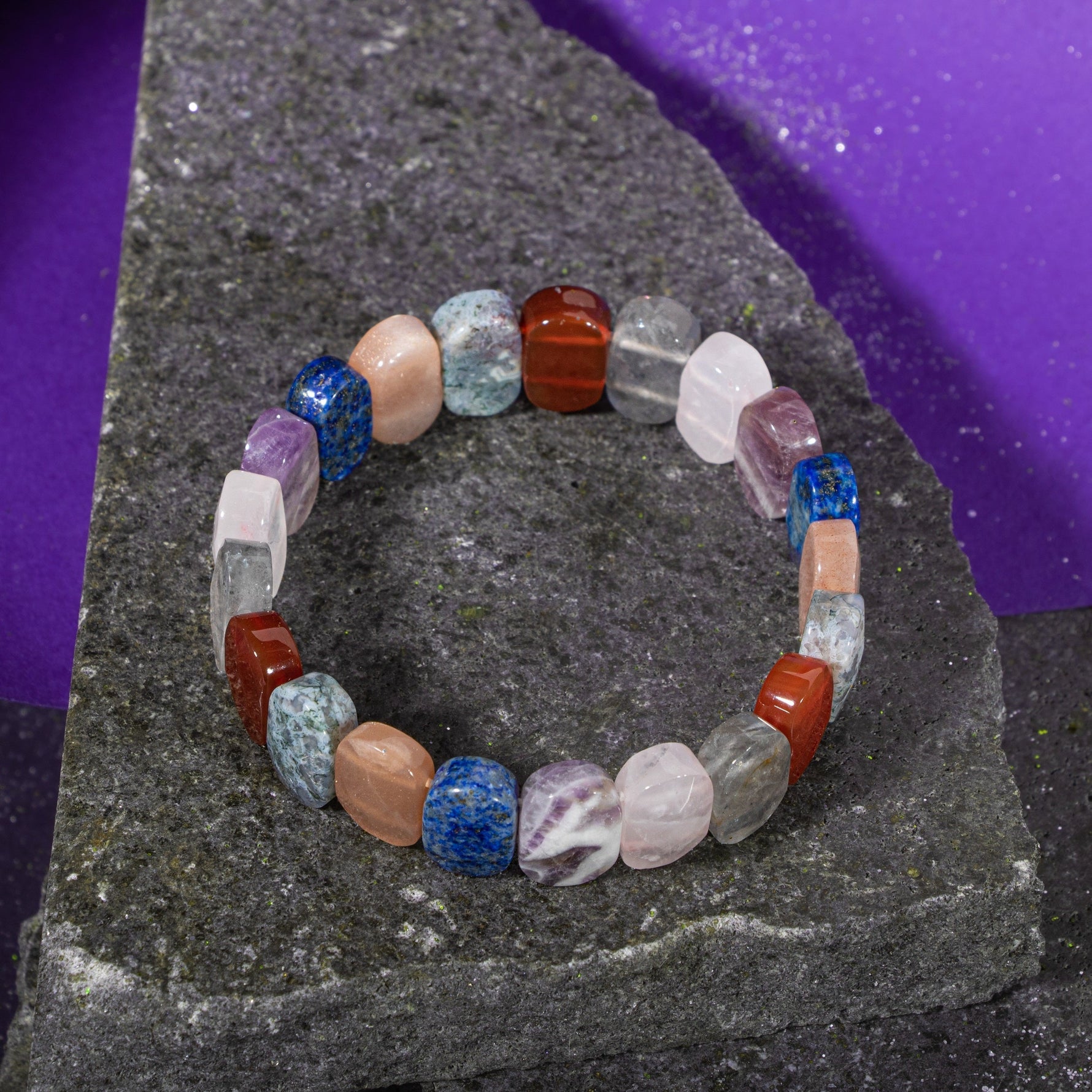 Terazi Burcu Bileklik Ametist, Dumanlı Kuvars, Güneş Taşı, Kırmızı Akik, Labradorit, Lapis Lazuli, Pembe Kuvars