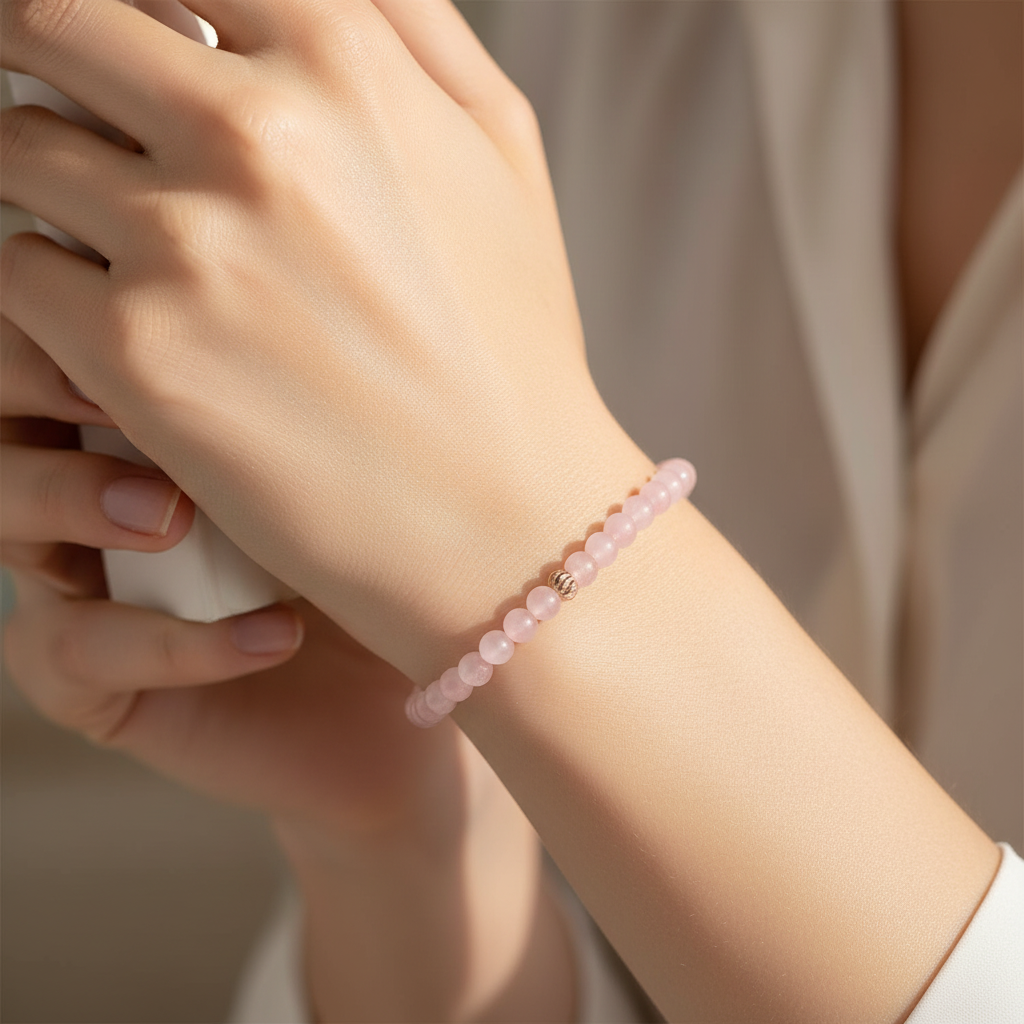 Sertifikalı Pembe Kuvars Doğal Taş Bileklik – 4 mm