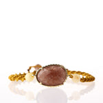 Çilek Kuvars-Kalsit Doğal Taş Makrome Örgü Bileklik