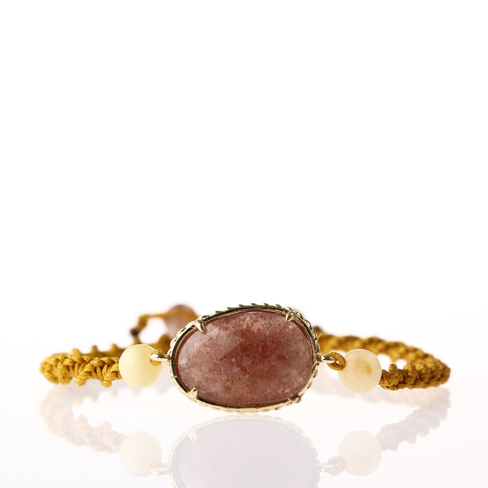 Çilek Kuvars-Kalsit Doğal Taş Makrome Örgü Bileklik