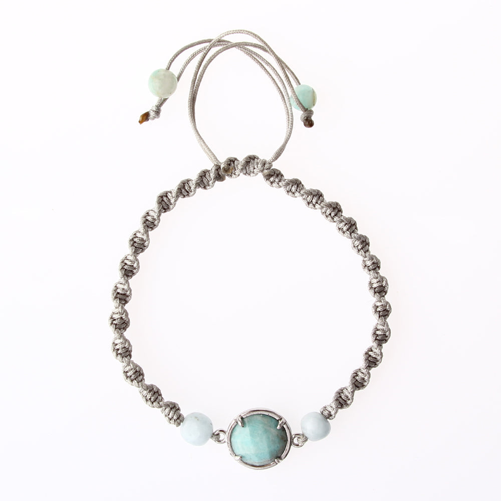 Amazonit Doğal Taş Makrome Örgü Bileklik