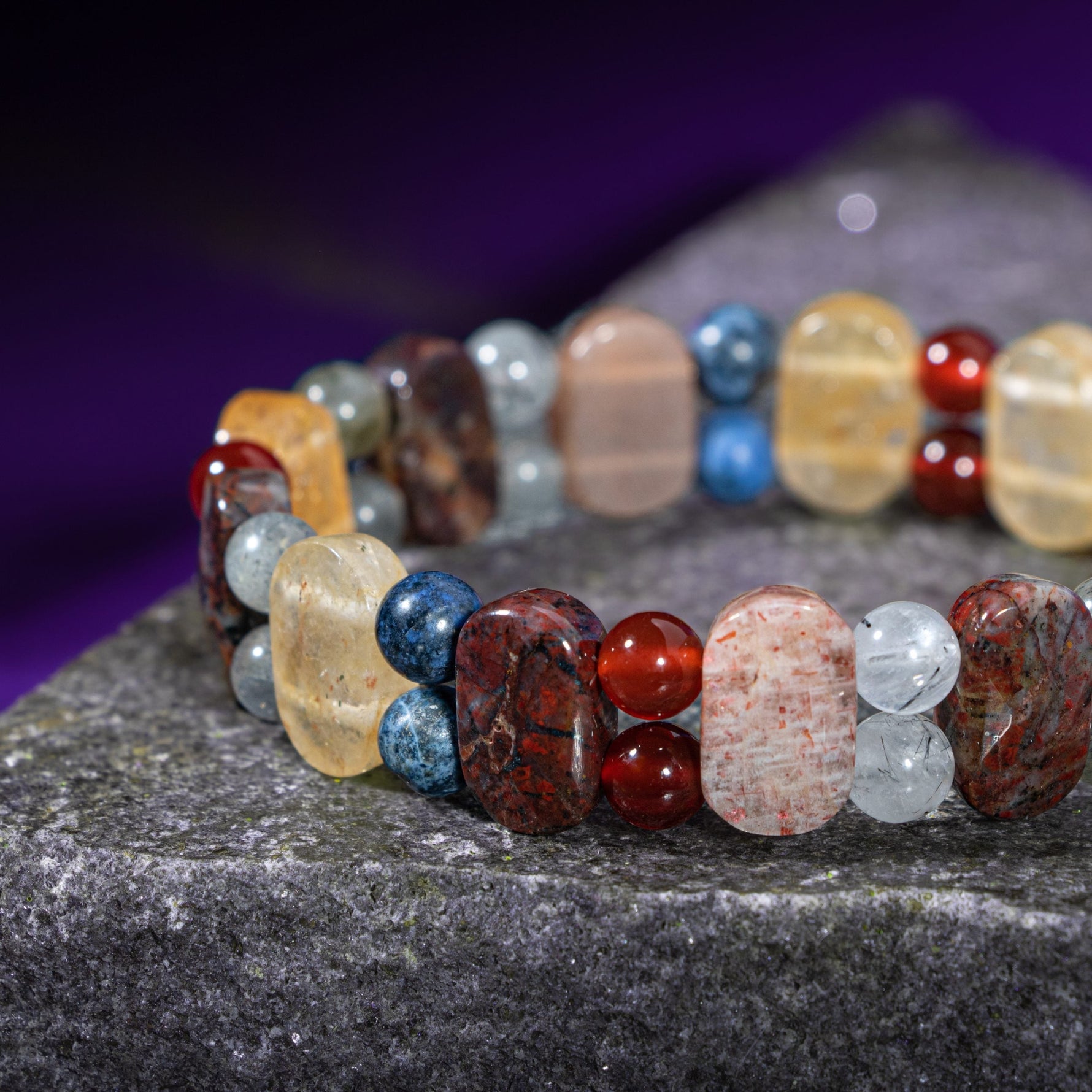 Aslan Burcu Bileklik Bronzit, Dumortierit, Güneş Taşı, Jasper, Kırmızı Akik, Labradorit, Rutilli Kuvars, Sitrin