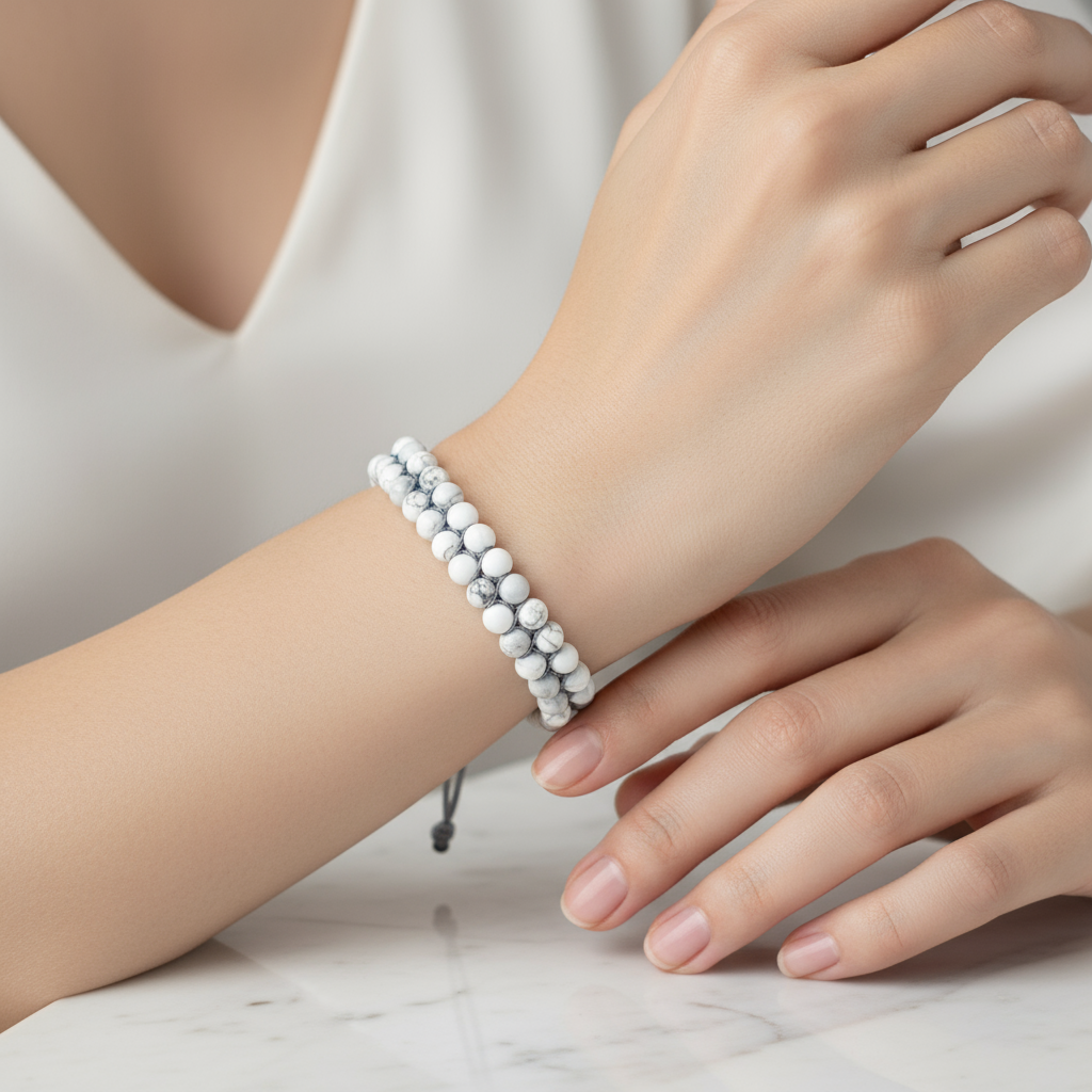 Havlit 4 mm Çift Sıra Doğal Taş Bileklik – Unisex El İşçiliği