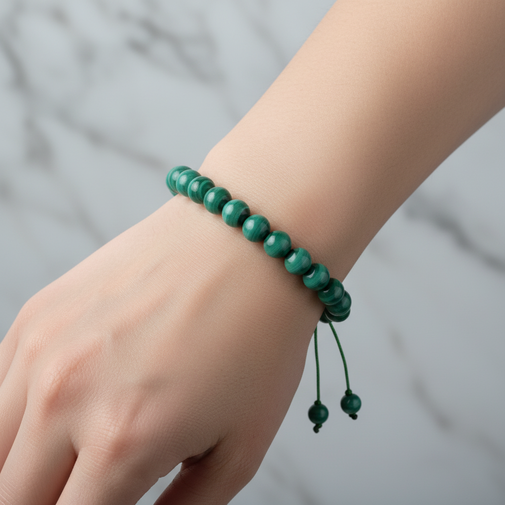 Malakit 8 mm Merdiven Kapama Doğal Taş Bileklik – El İşçiliği