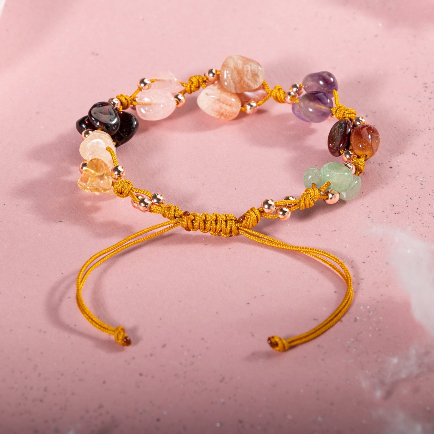 Koç Burcu Bileklik Ametist, Bordo Granat Lal, Güneş Taşı, Jasper, Pembe Kuvars, Sitrin, Yeşil Aventurin