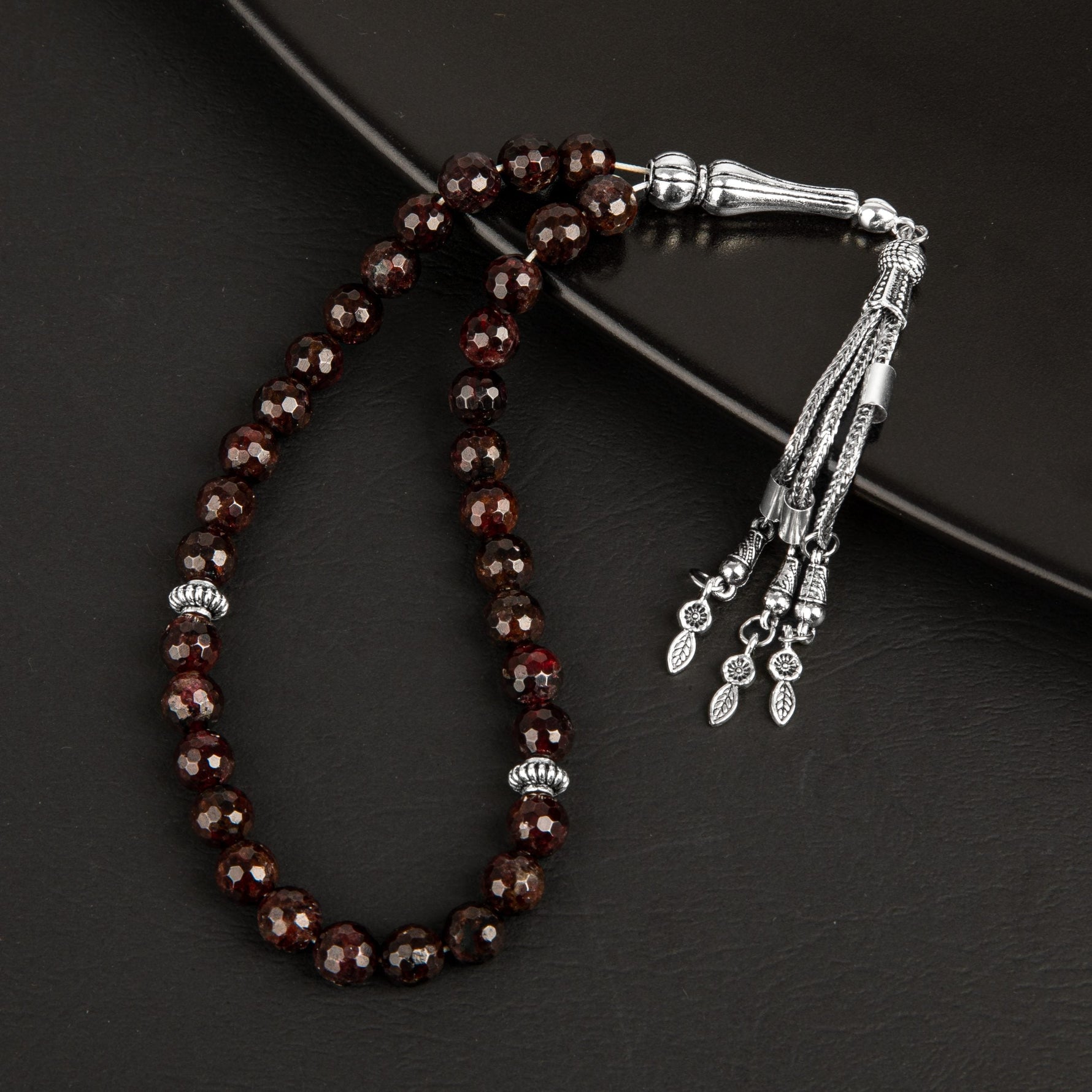 Bordo Granat Lal Doğal Taş Tesbih 33lük - 8mm