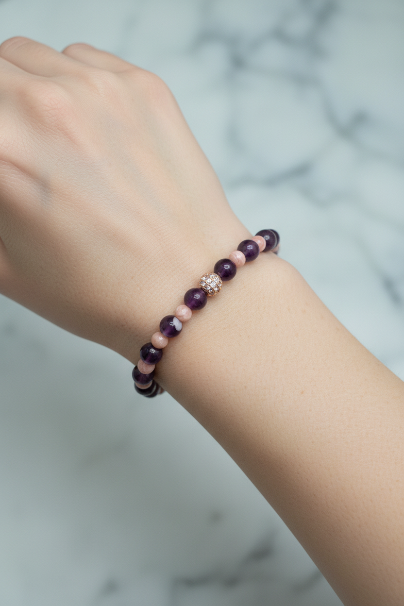 Rodokrosit & Ametist Doğal Taş Bileklik – Özel Tasarım