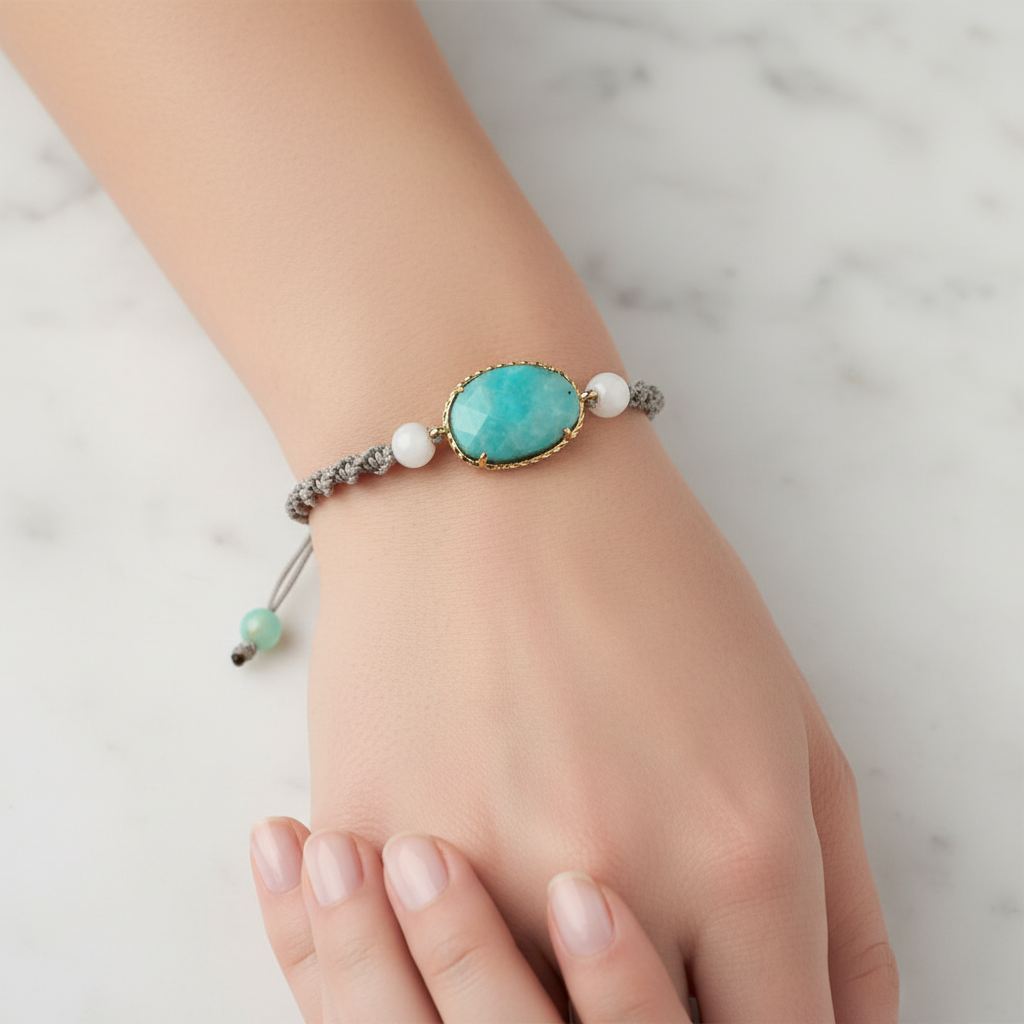 Amazonit – Ay Taşı Doğal Taş Makrome Bileklik – Özel Tasarım