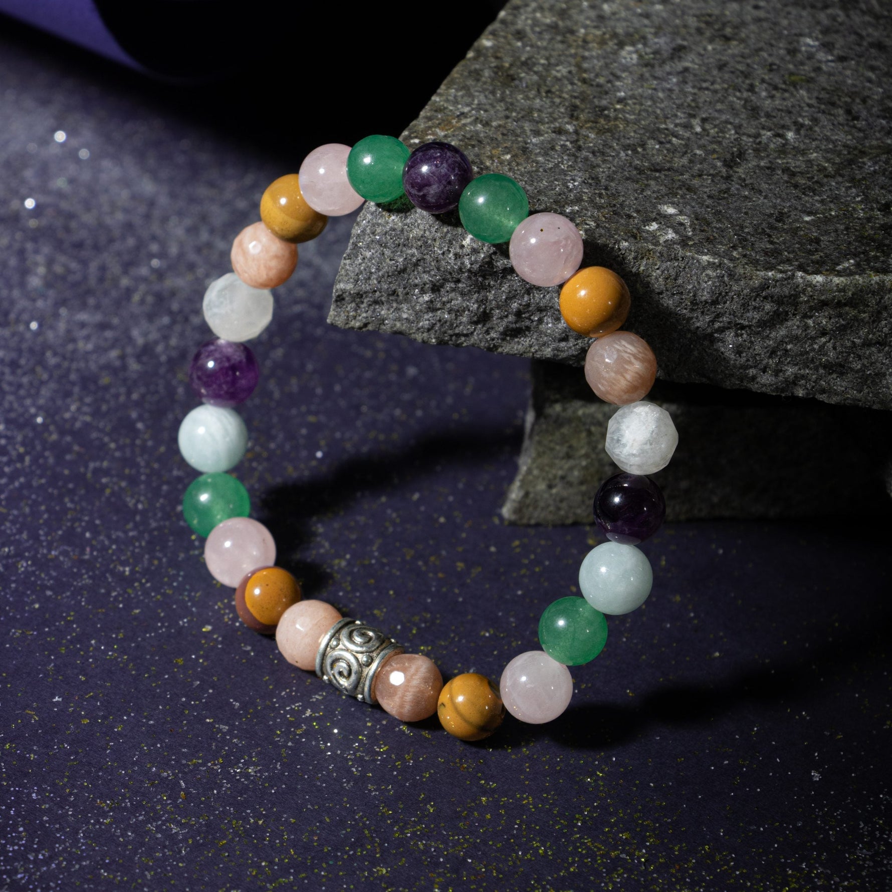 Koç Burcu Bileklik Akuamarin, Ametist, Ay Taşı, Güneş Taşı, Jasper, Pembe Kuvars, Yeşil Aventurin