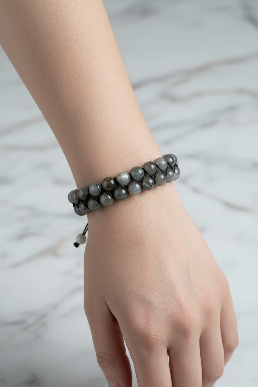 Labradorit 8mm Çift Sıra Makrome Doğal Taş Bileklik