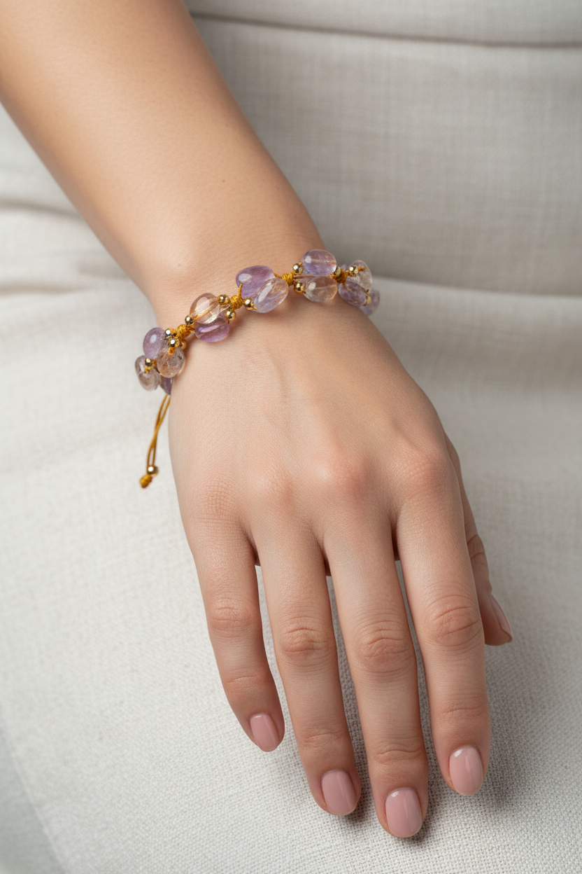 Sitrin & Ametrin Doğal Taş Merdiven Kapama Bileklik – Naturel Kesim & Ayarlanabilir Tasarım