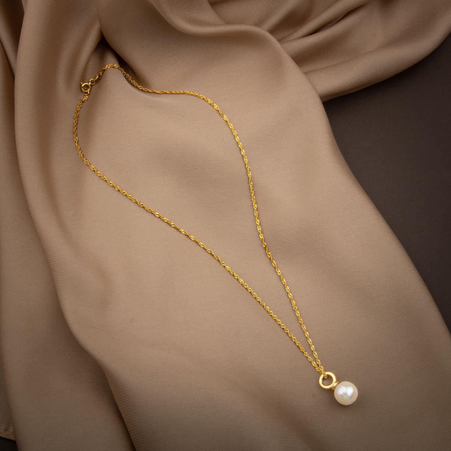 İnci Doğal Taş Gümüş Tasarım Zincir Kolye - 50cm