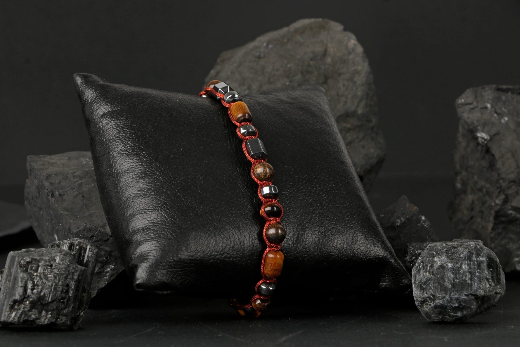 Egemen Kaplan Gözü-Hematit-Azurit Doğal Taş Erkek Bileklik