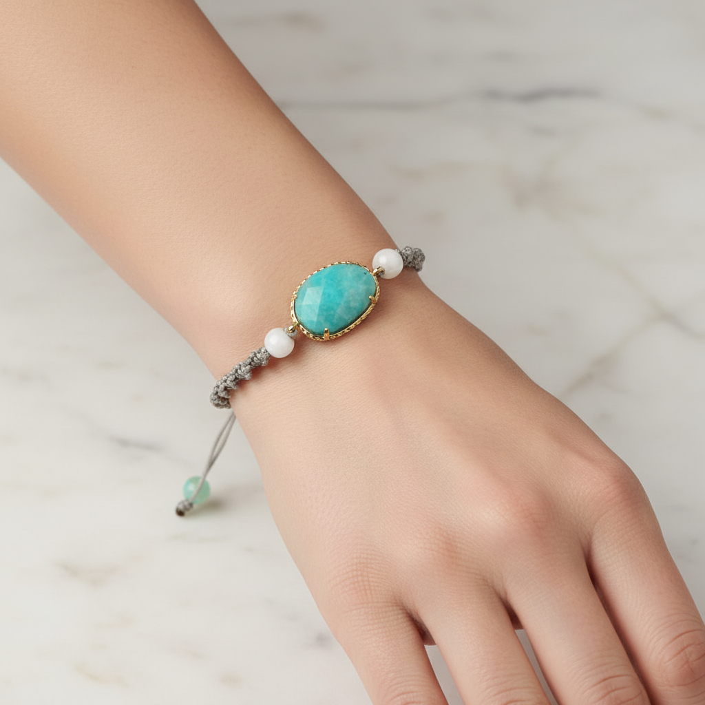 Amazonit – Ay Taşı Doğal Taş Makrome Bileklik – Özel Tasarım
