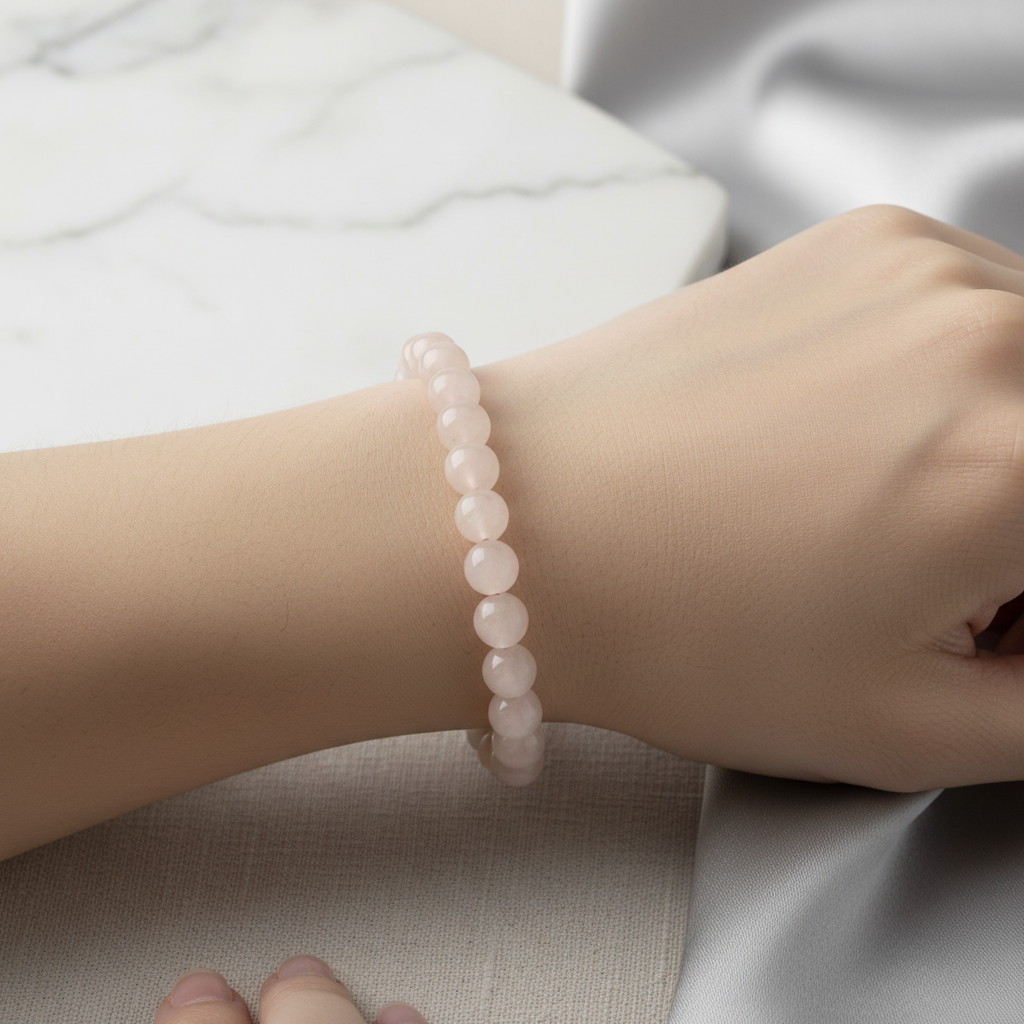 Morganit 8 mm Merdiven Kapama Doğal Taş Bileklik – El İşçiliği