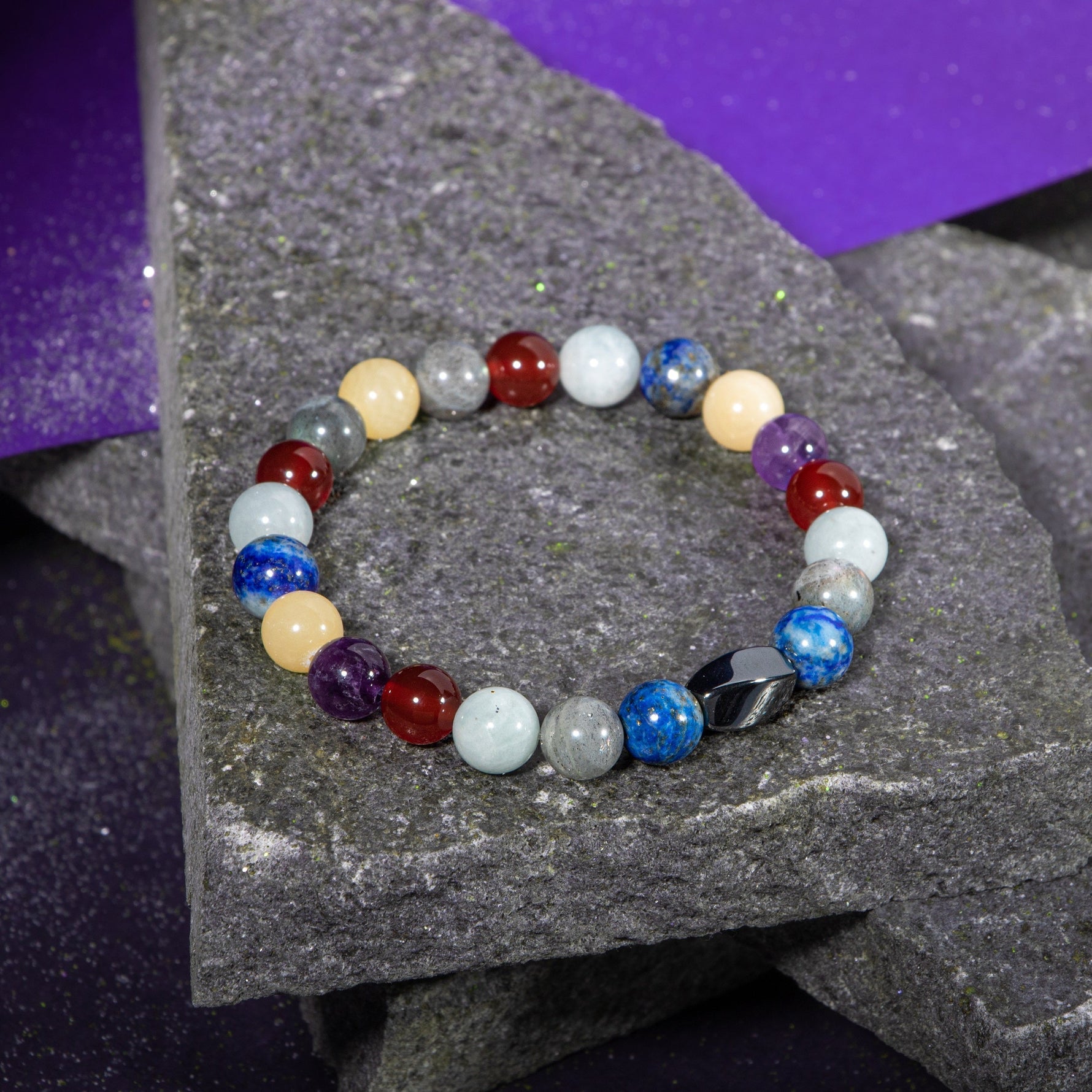 Yay Burcu Bileklik Akuamarin, Ametist, Kalsit, Kırmızı Akik, Labradorit, Lapis Lazuli