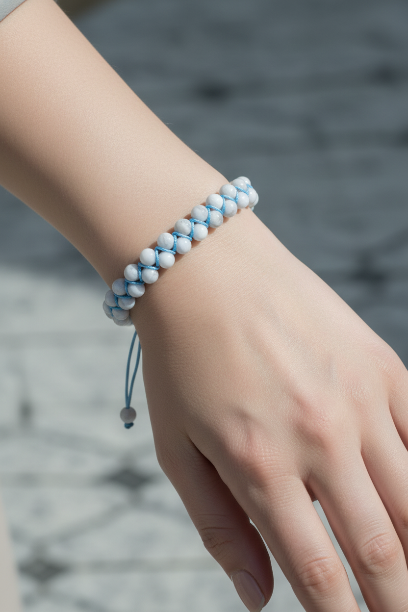 Mavi Akik 8mm Çift Sıra Makrome Doğal Taş Bileklik