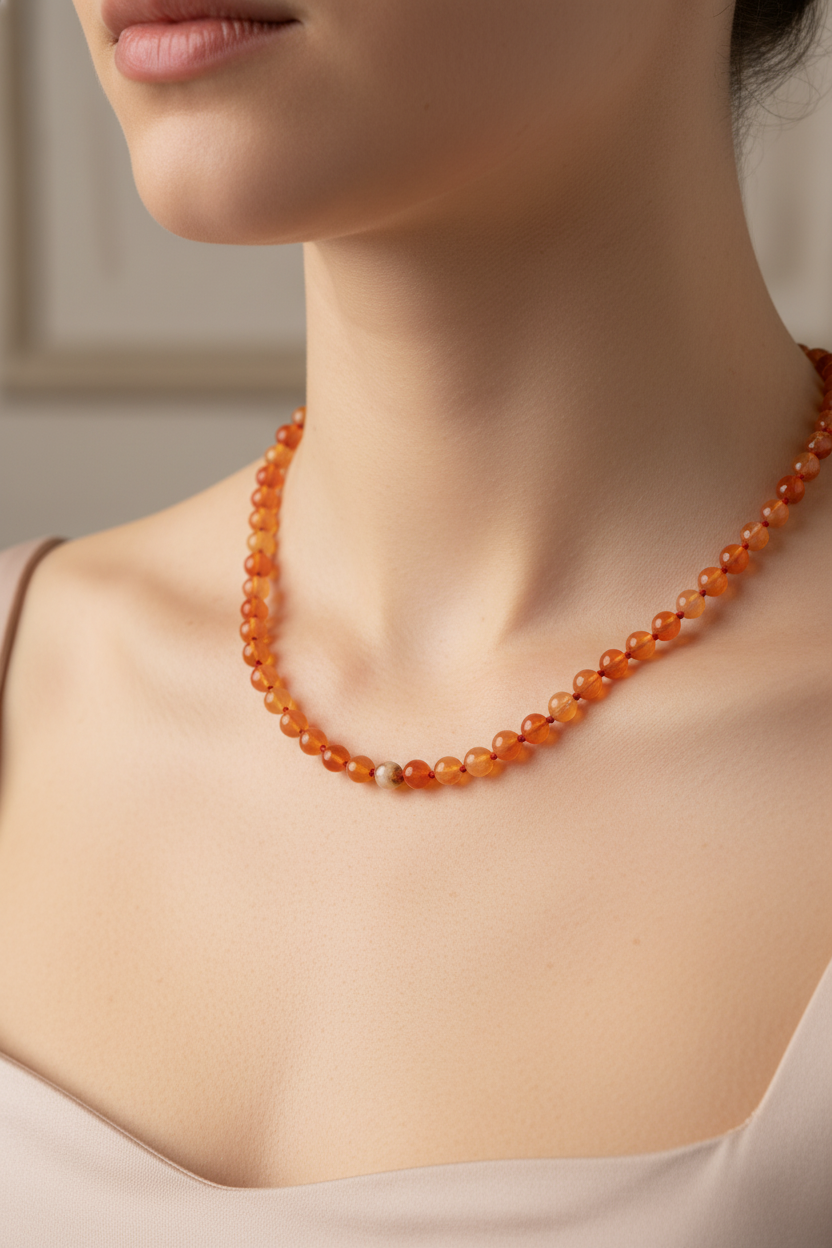 Madagaskar Akiği 6 mm Düğümlü Doğal Taş Kolye – Unisex El İşçiliği